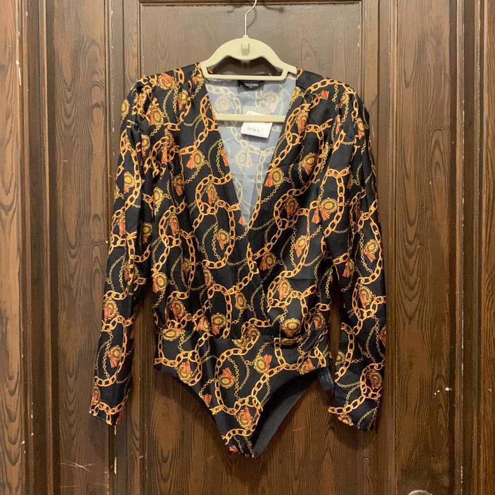 NWT Zara Patterned Bodysuit Black Size Medium